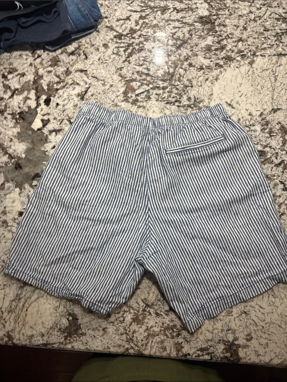 Old Navy Blue and White Striped Men's Swim Trunks